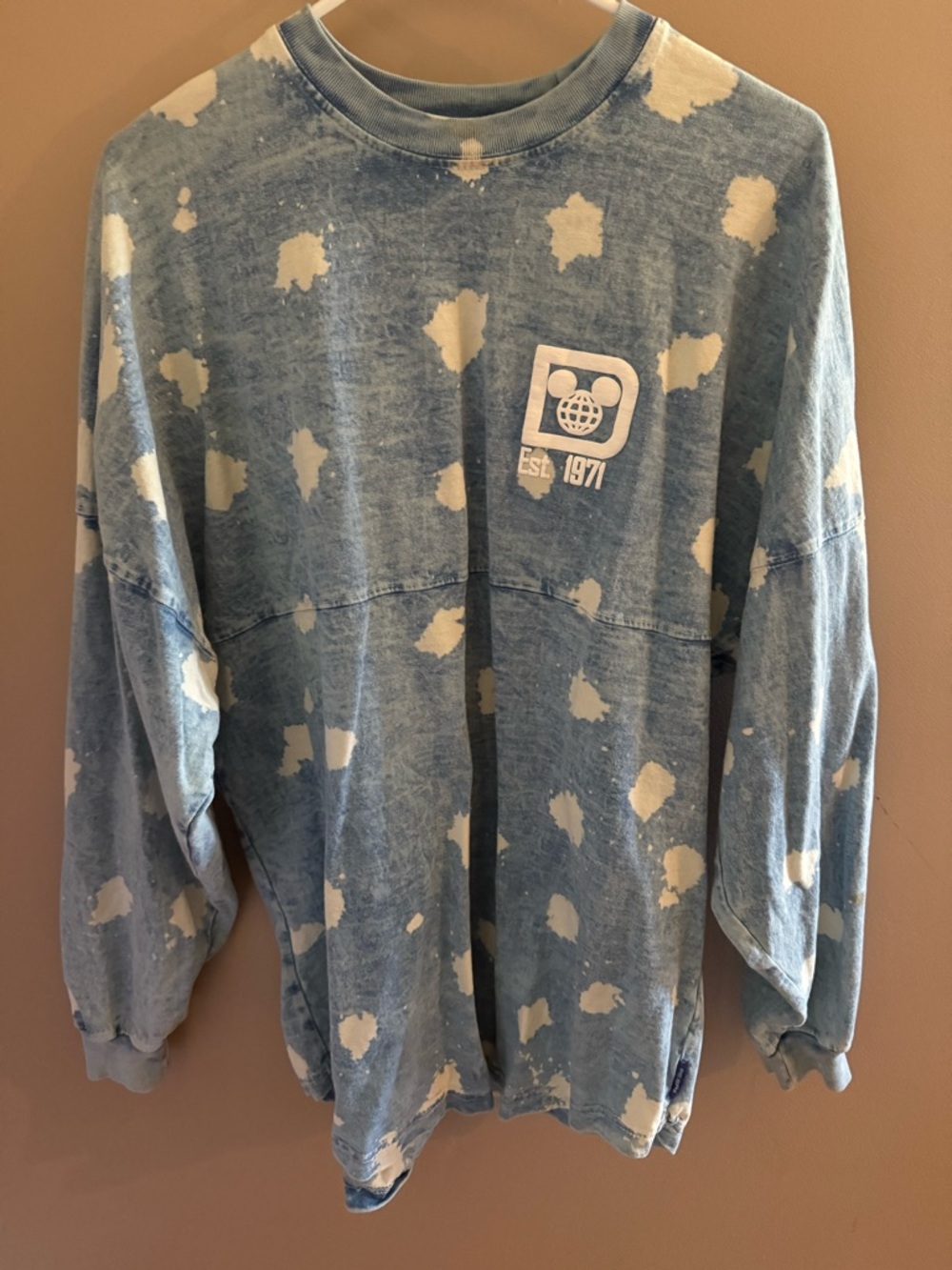 Disney Spirit Jersey Light Blue Jeans look Tie-Dye Crewneck Long sleeve shirt M